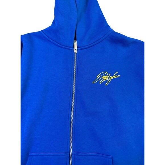 EIGHTY FIVE Blue Racing Heavy Oversized Zip Hoodie Size Medium - Picture 3 of 8